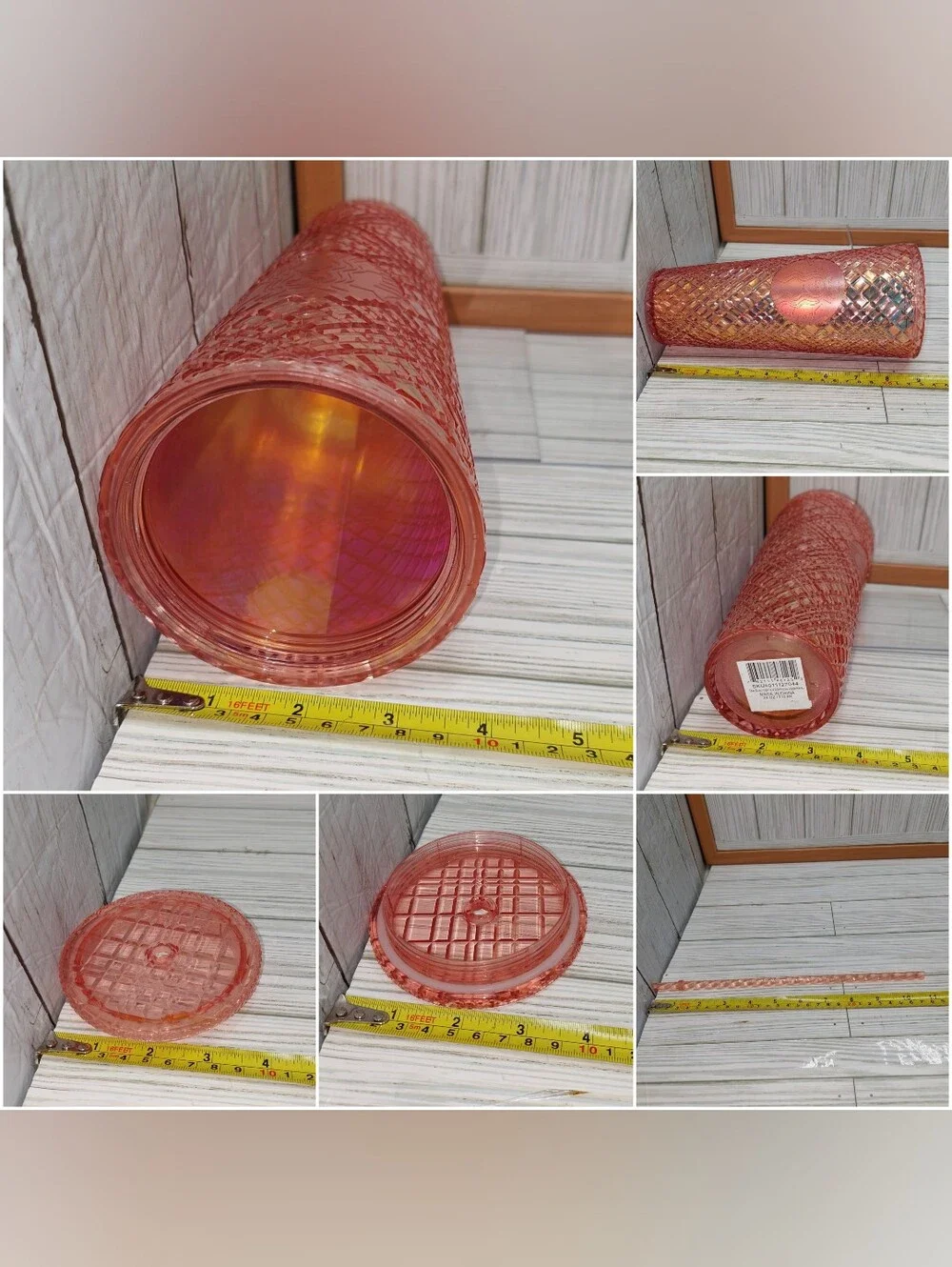 Starbucks 24oz Acrylic Peach Diamond Textured Lid & Straw Mermaid Drink Tumbler